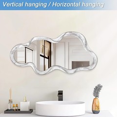 Asymmetrical Mirror Large Irregular Wall Mirror Modern Wood Frame Unique Arti…