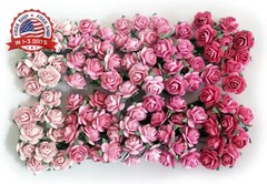100 pcs Tiny Artificial Roses Mixed Pink Five Color Mulberry Paper Flower 15-18