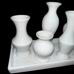 7 Bud Vases Attached Together On The Base, Ceramic Unique Art Deco White