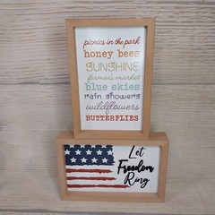 New! «Let Freedom Ring» Box Frame «Summer» USA American Flag Decor Reversible .