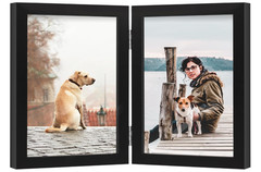 5×7 Double Picture Frame Wooden Hinged Photo Frame Definition Glass Stand Vertic