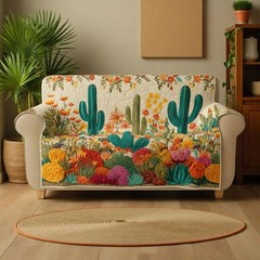 Colorful Cactus Quilted Sofa Cover Southwest Farmhouse Holiday Decor Xmas Gif