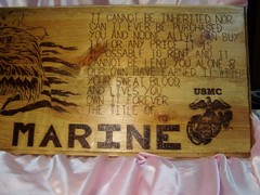 Hand Burned Wood Plaque for Marine Veterans