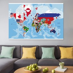 WORLD MAP COUNTRIES FLAGS POSTER WALL DECOR SIZE 59*39in