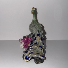 Peacock Figurine 5” Resin Statue Blue Rhinestone Tail Home Decor Gift