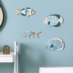 Fish Wall Decor Set 4Pcs Wooden Coastal Decor Wood Hanging Nautical Decor