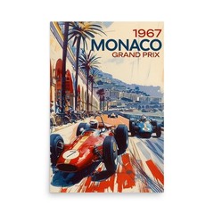 Vintage Monaco 1967 Racing Poster Canvas Retro Motorsport Wall Art Decor Print