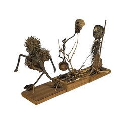 VTG Handmade Folk Art Twig Sculptures Set Wood Base Rustic Nature Figures 3pc