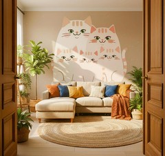Cute Cat Family Wall Decal | Nursery Cat Stickers