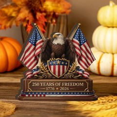 Patriotic Eagle Wooden Block Sign, 250 Years of Freedom 1776–2026, American Flag
