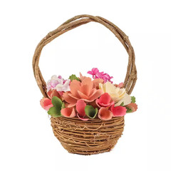 10 In. Artificial Floral Arrangements Spring Pink Assorted Flowers Basket-Color-