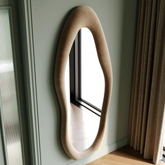 63×24 Full Length Floor Mirror Irregular Wavy Wall Mirror Flannel Frame Decor