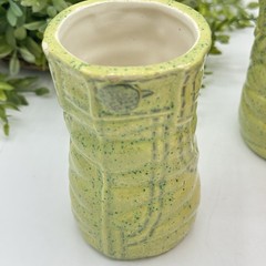 6 Retro Vases Denim Jeans Style Ceramic Cups Set Orange Lime Atomic 4″ 60s