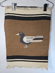 Vintage Woven Zapotec Small Accent Rug Mat Bird Fringed Southwestern Textile