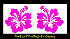 Hibiscus Hawaiian Flowers 2 Pack 3″ Pink Vinyl Decals Car Window Laptop Tumblers