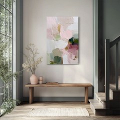 Abstract Neutral Beige Pink Green Painting Print on Framed Canvas Wall Art