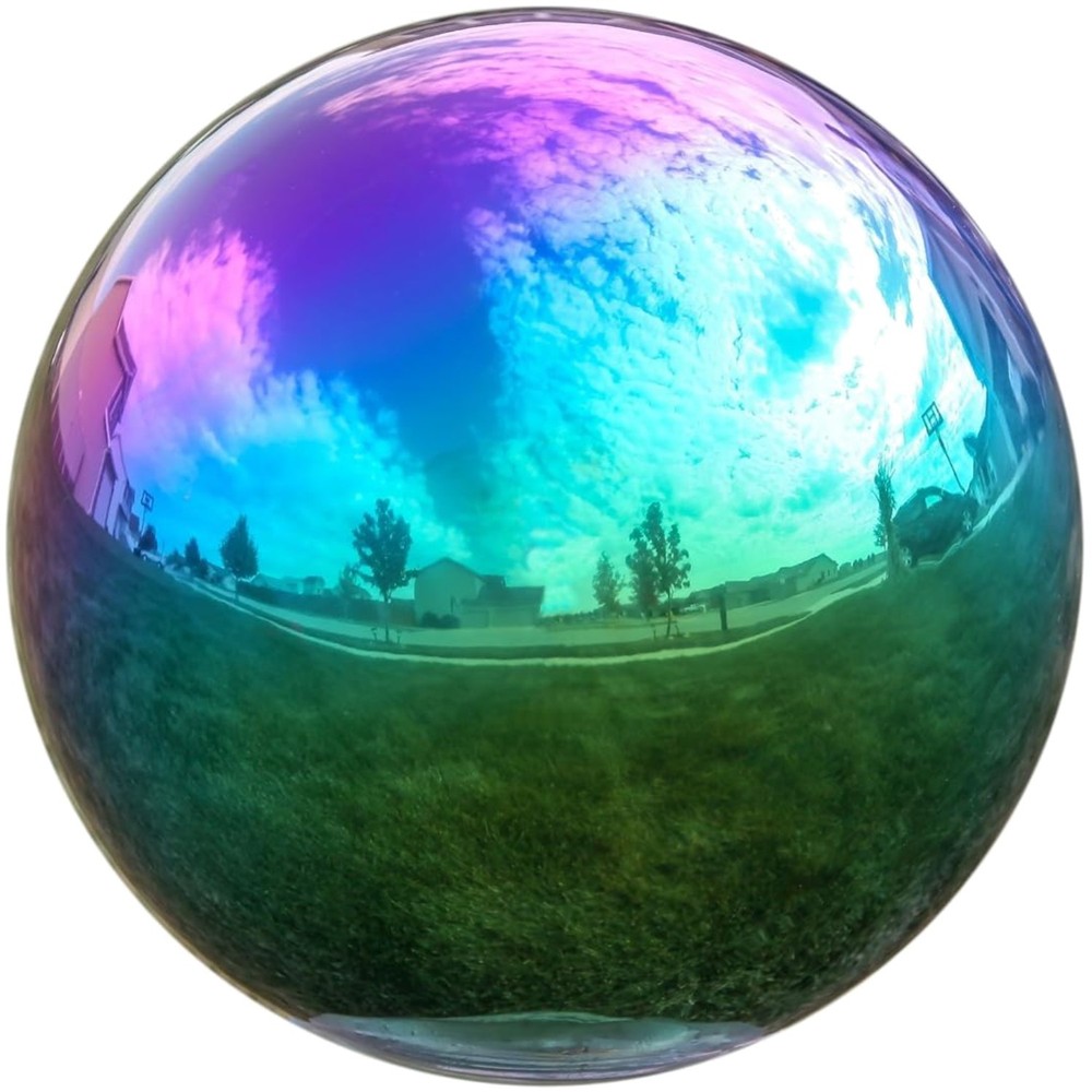 10-Inch Rainbow Gazing Globe Mirror Ball in Stainless Steel for Elegant Gardens