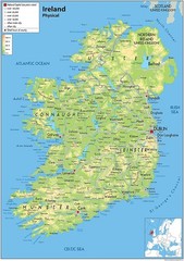 Ireland Physical Map – 16.5 x 23.3 inches – Paper Laminated