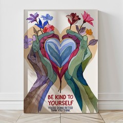 Be Kind to Yourself Watercolor Wall Art, Self Care Gift, Floral Mental Health
