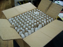 Boston Round Bottle 1 oz. Matte White Colored Clear Glass 288 ea. New