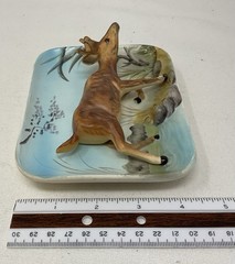 Vintage 3D Porcelain Deer Woodland Scene Small Wall Plaque 5.75″ x 4.75 Enesco