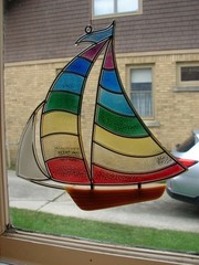 Vintage Acrylic Plastic SAILBOAT SUNCATCHER RAINBOW Design