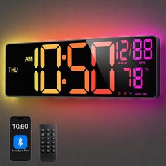 16» Large Digital LED Wall Clock with Remote Control Dual Alarm 8 RGB Bluetooth
