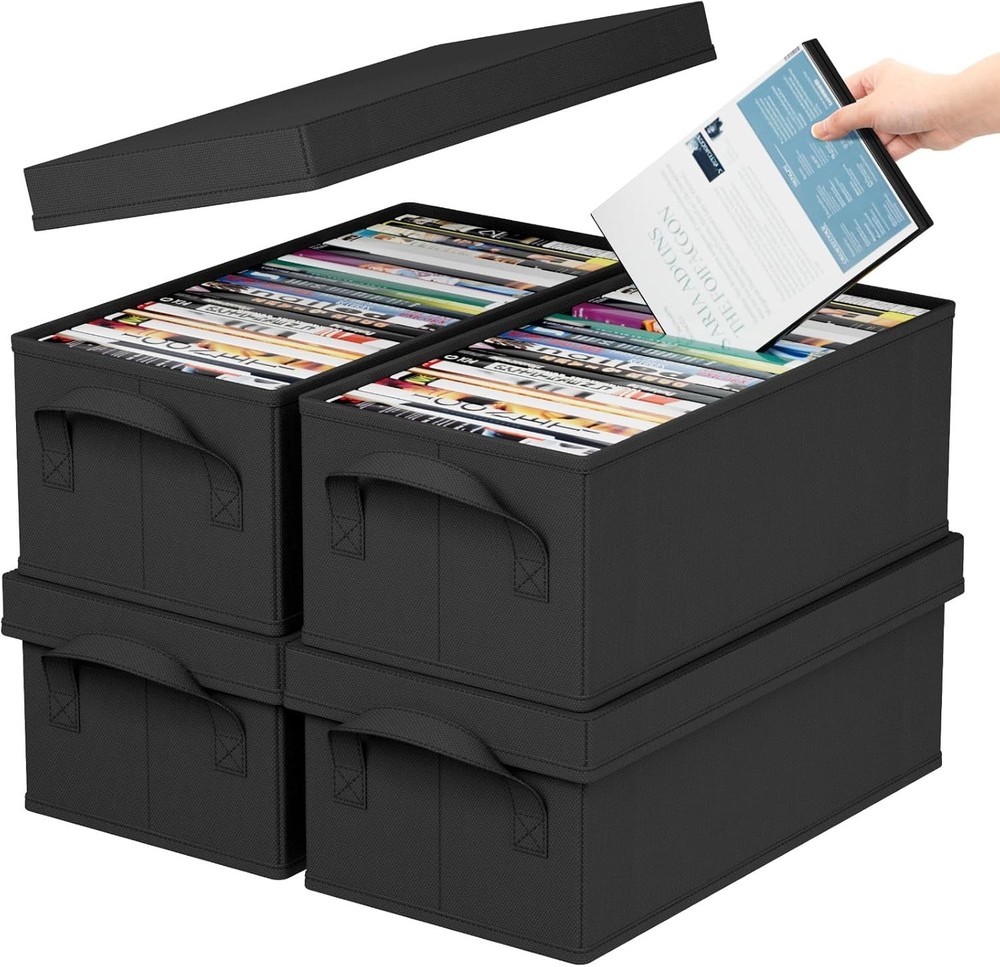 Lifewit 4 Pack DVD Storage Box, Stackable DVD Case Holder Organizer, Foldable DV