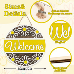 3D Daisy Welcome Door Sign Yellow White Flower Wooden Hanging Sign Front Door Ha
