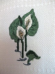 Completed Cross Stitch Water Garden Flowers on Ivory Udine Afghan Blanket 42×56