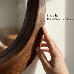 30×20 Asymmetrical Wall Mirror, Dark Walnut , Japandi Boho Decorative Accent