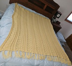 Vtg Granny Crochet Afghan Herringbone Blanket 65×45 Handmade Fringe Pale Yellow