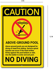Caution Above Ground Pool No Diving Swiming Pool sign Outdoor Warning Plaque