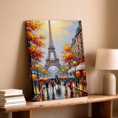 Wall Art Eiffel Tower Paris Street Rainy Day Canvas Print Cityscape Home Decor
