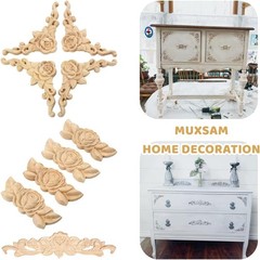 4Pcs Wood Appliques & Onlays for Furniture, 3.15″ x 3.15″8x8cm, Handmade Carv…