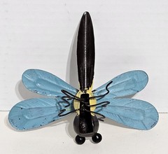 Metal Dragonfly Sculpture Hand-Painted Blue Yellow Brown Decor Wings – 6 Inches