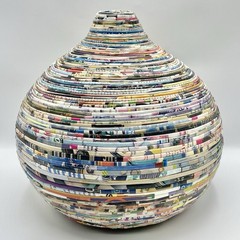Handmade Large Artisan Multicolor Recycled Magazine Paper Coil Decorative Vase