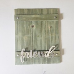 Wooden Plank Board Photo Display, Photo Holder Greenish Gray Embellished 4×6”