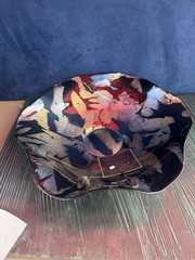 Hand Painted Glass Bowl 12.5″ Art Bowl Made in Turkey W/Tags Blue W/Gold Paint