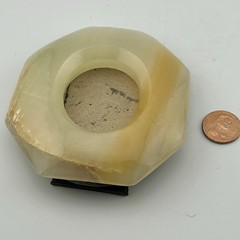 Faceted Honey Onyx Stone Octagon Photo Frame 1½″x2¼″ 1970s VTG 3⅜″x3⅞″