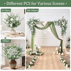 100 Pcs Mixed Artificial Eucalyptus Stems,Babys Breath Artificial 100pcs