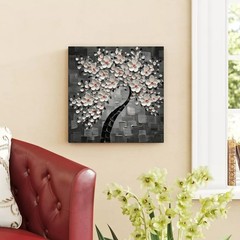 Unique Hand-Painted 3D Textured Wall Art – Framed 24×24 Floral Elegance