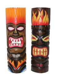 20″ FIRE HAWAIIAN 2 TIKI MASK TROPICAL ISLAND WOOD POLYNESIAN WALL ART BAR PATIO