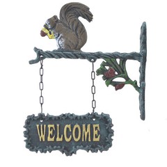 Double Sided Hanging Welcome Sign Squirrel Eating A Nut Plaque Decor 9″ Wide