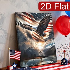 American Flag Eagle Cross Canvas Wall Art, Patriotic Freedom Home Decor