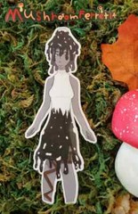 Handmade «Ink cap mushroom girl» die cut sticker. See description!