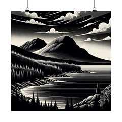 Matte Square Poster Wall Art Art Deco Acadia National Park Monochrome Landscape