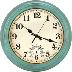 Vintage 12″ Indoor/Outdoor Water Resistant Retro Wall Clock with Thermometer