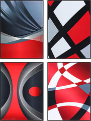 4 Pcs No Framed Modern Multi Colors Abstract Wall Art Red Silver and Black Minim