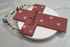 Sandra Magsamen for SILVESTRI BELIEVE Coral Cross Ceramic Wall Plaque Deco Beads